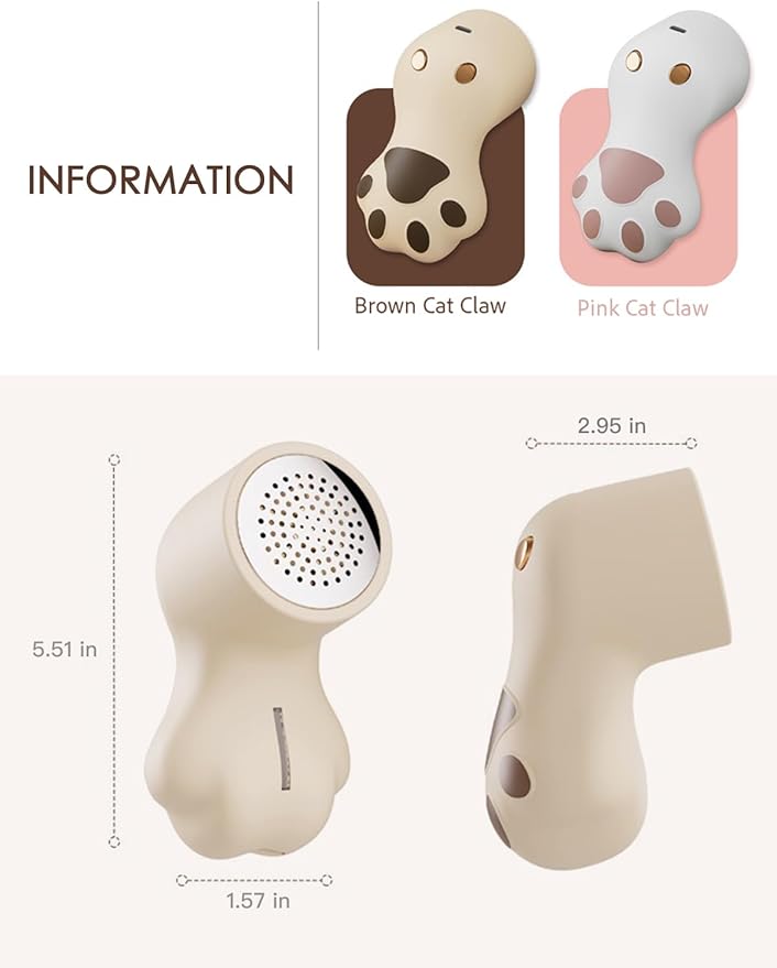 Cute Cat Paw Fabric Shaver, 3-Speed Lint Remover for Clothes, Sweaters, Couches, 2 Extra Blades for Effective Fuzz and Bobble Remove Pilling on All Fabrics and Furniture