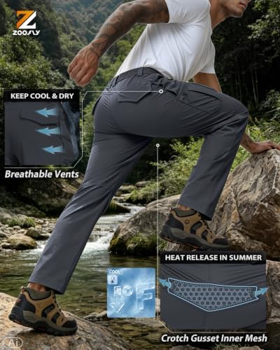 Mens Hiking Pants Lightweight Stretch Cargo Pants Nylon Quick Dry Breathable Waterproof for Casual Travel 6 Pockets