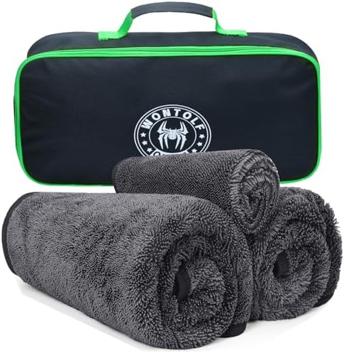 Ultra Absorbent Car Drying Towels with Storage Bag, Extra Large Microfiber Towels for Cars, (36" x 24") Drying Towels Car Detailing, Streak Free, No Water Spots, Scratch-Free, 3 Pack