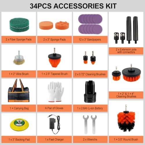 Brushless Cordless Cleaner & Polisher, 3" Mini Buffer & Sander Machine Kit, 2 Variable Speed Small Sander (0-500/0-3000 RPM), 2600mAh Battery, 34 Accessories for Cleaning/Buffing/Sanding/Car Detailing