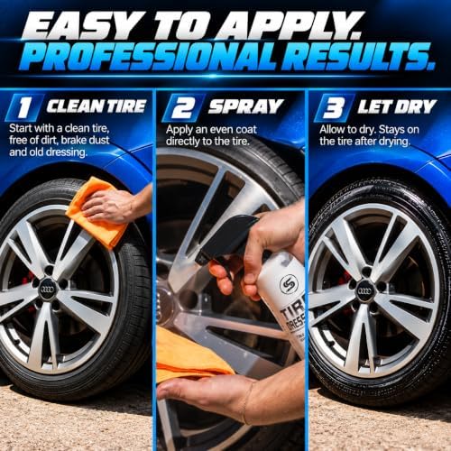 Tire Dressing Spray, Deep Black Finish, No Sling Tire Shine, 16 oz