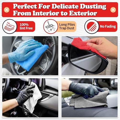 Shop Towels, Microfiber Cleaning Cloth Bulk, 200 Pack Microfiber Towels for Cars, All-Purpose Absorbent Cleaning Rags, Dust Cloth for Automotive, Mechanic, Garage, Bar, 11.5 x 11.5 inch
