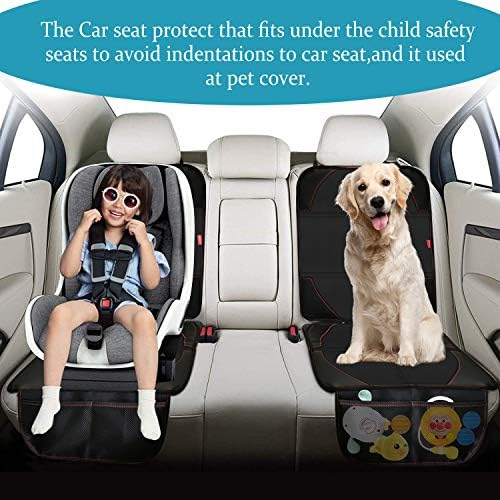 Car Seat Protector, 2 Pack Carseat Protector with Thick Padding, Baby/Pets for Child Car Seat-Mesh Pockets-Waterproof-Universal Size(Black)