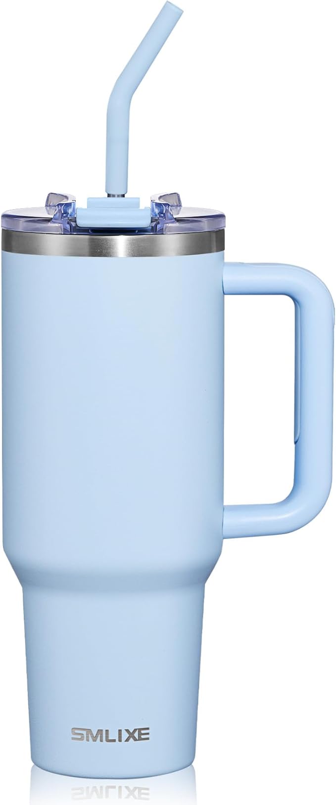 40 oz Tumbler with Handle and Straw Lid,Insulated Reusable Stainless Steel Water Bottle Travel Mug，Cupholder Friendly Double Wall Vacuum Sealed Cup (Sky Blue)