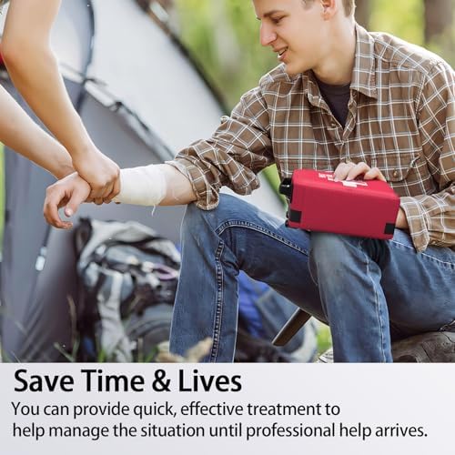 First Aid Kit, Professional Trauma First Aid Kit with Labelled Compartments Molle System for Car, Hiking, Backpacking, Camping, Traveling, and Cycling