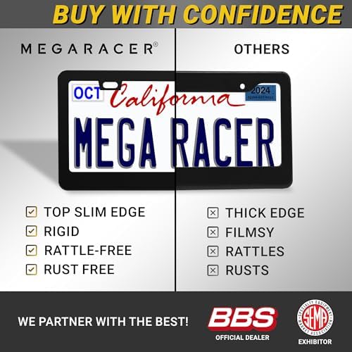 Premium Matte Black License Plate Frames, 2 Pack, Thin-Top Design, Metal