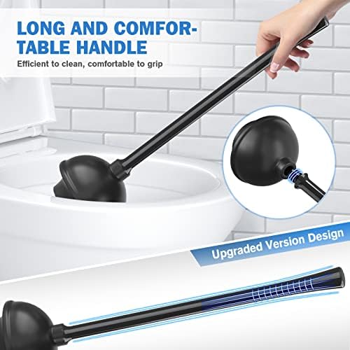 Toilet Plunger and Brush with Holder, Bowl Brush and Heavy Duty Toilet Plunger Set for 5.7-inch Toilet Drain, 2-in-1 Bathroom Cleaning Combo with Modern Caddy Stand (Black, 2 Set)