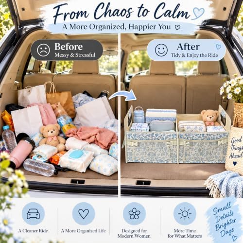 Quilted Floral Car Trunk Organizer for Women SUV Storage Bin