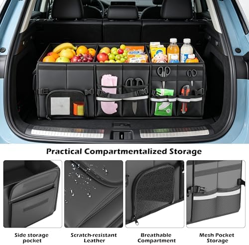 Car Trunk Organizer, 3 Compartment Collapsible Trunk Storage