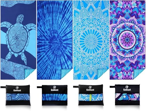 Microfiber Beach Towel Oversized 71x32 Multiple with Bag 4 Pack Bulk