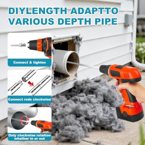 60Ft Dryer Vent Cleaner Kit - FlexibleLint Remover