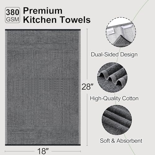 Premium Large Cotton Kitchen Towels (18"x 28", 6 Pack), Black