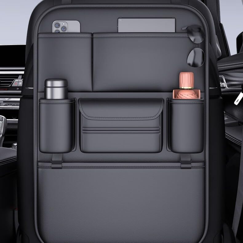 【KOVOA】 Leather Car Seat Back Organizer, 6-Pocket Waterproof Storage Holder