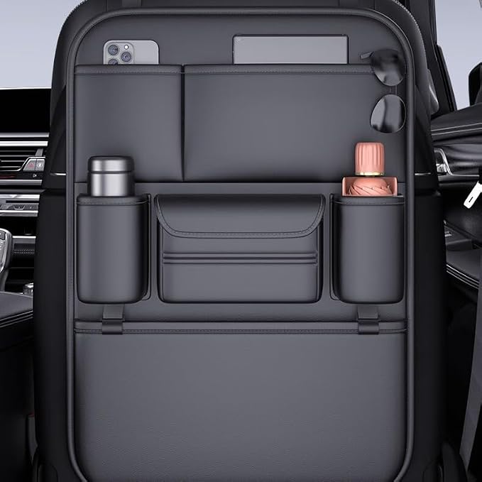 【KOVOA】 Leather Car Seat Back Organizer, 6-Pocket Waterproof Storage Holder