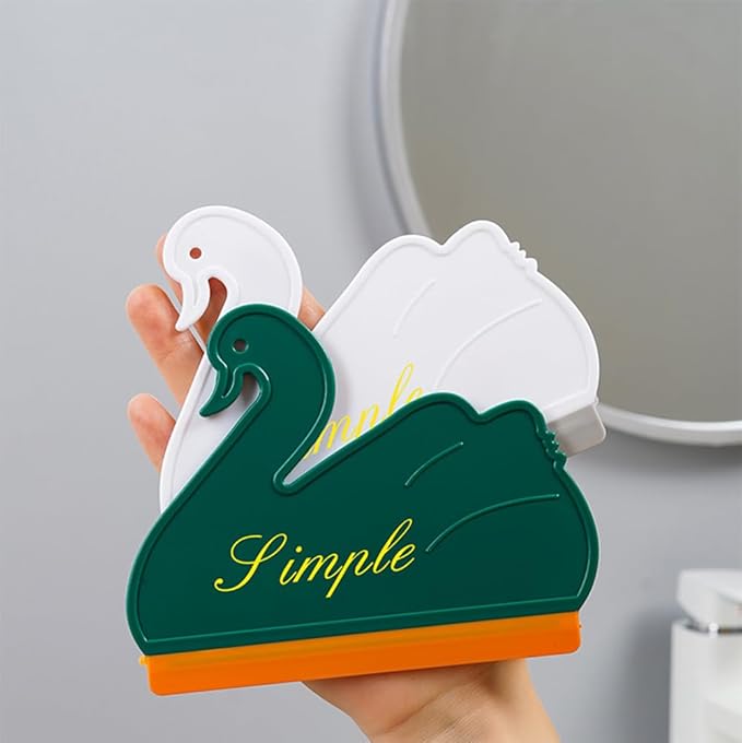 Squeegee Bathroom Glass Door Cleaning Scraper with Hanging Hook, Silicone Mini Kitchen Countertop Squeegee, Water Wiper Scraper for Sink Tiles Cleaning Tools (Swan 2PCS)