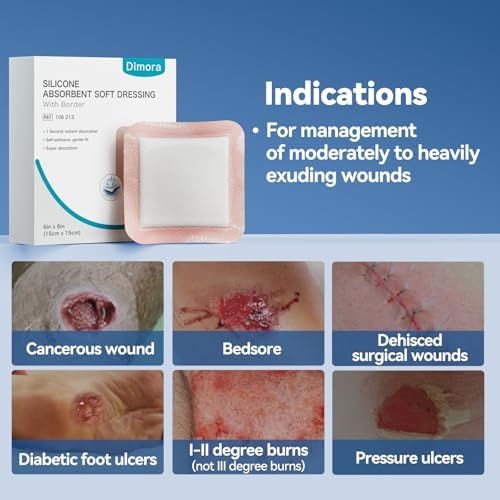 20 Count Silicone Super Absorbent Wound Dressing 6" x 6" - Large Adhesive Bandage for Heavy Exudate, Border Wound Care Pads for Pressure Sore and Post-Surgical Incisions