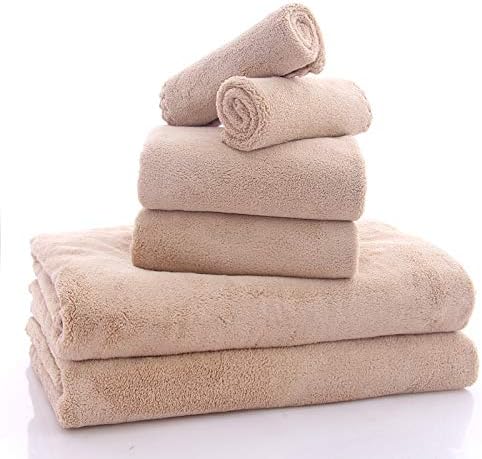 Ultra Soft Towel Set - Quick Drying - 2 Bath Towels 2 Hand Towels 2 Washcloths - Microfiber Coral Velvet Highly Absorbent Towel for Bath Fitness, Sports, Yoga, Travel (Brown, 6 Pcs)