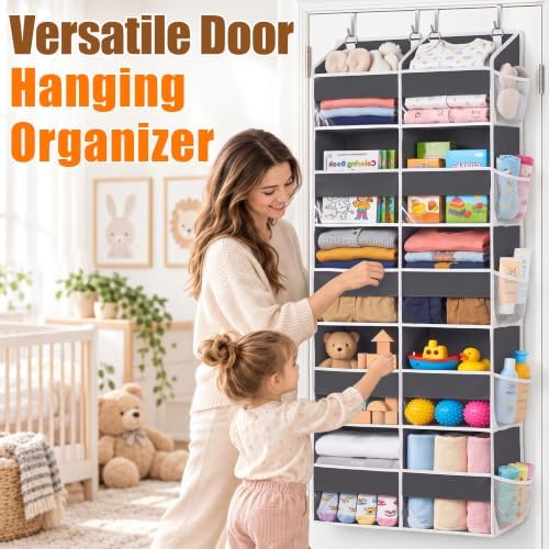 Heavy Duty Over Door Organizer 5 Tiers, 10 Front & 10 Mesh Pockets