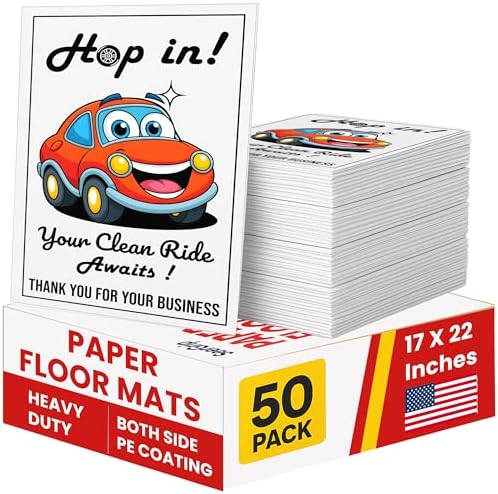 50 Paper Floor Mats for Cars - Waterproof Disposable Car Floor Mats, Car Detailing Supplies,Tapetes para Carro, Automotive Auto Detailing, Carpet Protector,Resists Water,Oil, Snow & Dirt (17 X 22 in)
