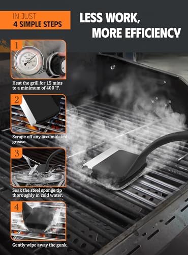 Grill Brush Bristle Free, Grill Cleaner Brush with 5 BBQ Replacement Head for Cast Iron, Stainless Steel Grates, Safe Grill Scraper Outdoor BBQ Grill, Black