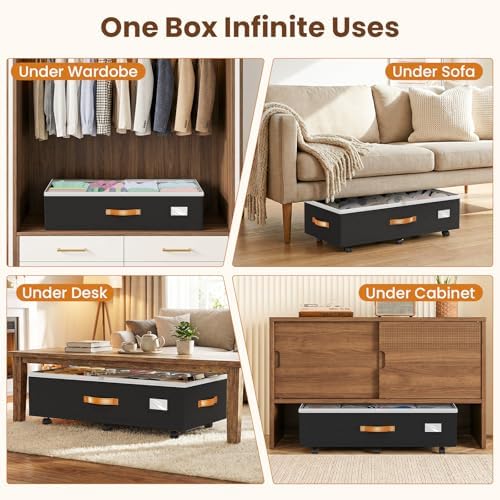 80L 2 Pack Adjustable Under Bed Storage with Wheels