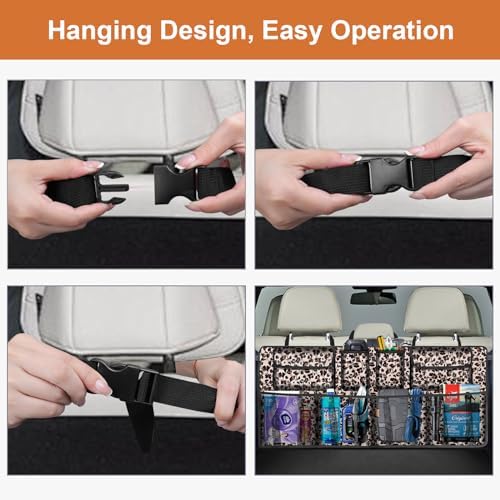 Car Trunk Organizer, Super Capacity Backseat Car Organizer for SUV/Truck/MPV, Hanging Car Storage Organizer with 8 Pocekts, Car Accessories for Women and Men- Leopard print