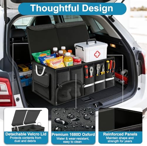 Car Trunk Organizer and Storage with Lid,92L Large Capacity Black