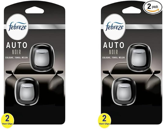 Febreze Vent Clip Car Air Freshener, Odor Eliminator, Auto Noir Scent, 4 Clips (2 Packs)