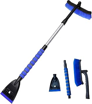 Snow Brush and Ice Scrapers for Car Windshield, 360° Pivoting Brush Head Detachable Snow Scrapers with Ergonomic Foam Gr