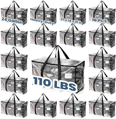 Heavy Duty Moving Bags with Backpack Straps, Large Water-Resistant Storage Bags, Smooth Zippers & Wide Reinforced Handles, Moving Boxes Alternative for Packing, Dorm, Travel, 16 Pack