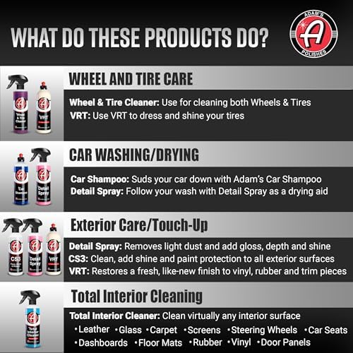 Adam's Essential Car Wash Kit (17-Item) - Auto Detailing Car Care Cleaning Kit with Foam Gun & Bucket Car & Truck Lovers, Dads, Moms and DIYers