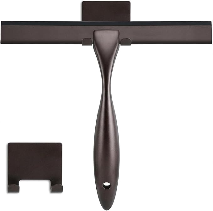 NETANY Shower Squeegee, 10-Inch Bronze Squeegee, All-Purpose Stainless Steel Squeegee for Bathroom, Shower Doors, Mirrors, Tiles and Car Windows - 100% Streak Free