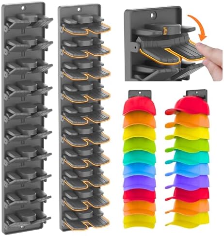 Hat Organizer for Baseball Caps 2 Packs with Built-in Spring Clips - Wall Mount Closet Hat Rack Holder,Storage for Door/Closet Display Hat Racks Hanger (Strong Adhesive & Screws) Matte Black.