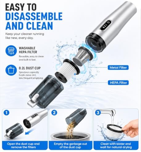 Car Vacuum Portable Cordless Handheld Vacuum Cleaner, 4-in-1 Mini Vacuum with 18,000Pa Suction, 6,000mAh Battery, Brushless Motor, 3 Suction Modes, USB-C, for Car, Home & Office