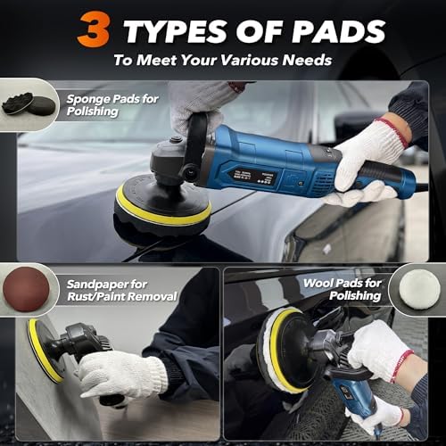 Buffer Polisher, 1600W Rotary Car Buffer, 6 Inch/7 Inch, Blue