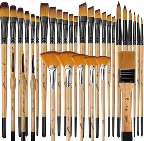 33 Pcs Paint Brush Set, No-Shedding Artist Paint Brushes