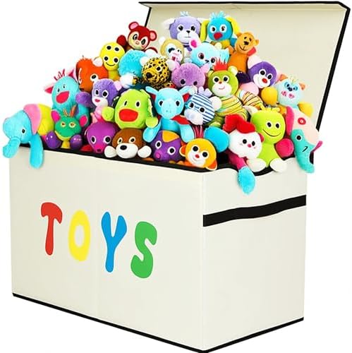 Toy Box Chest, Collapsible Sturdy Storage Bins with Lids, Extra Large Kids Toy Storage Organizer Boxes Bins Baskets for Kids, Boys, Girls, Nursery Room, Playroom, Closet (New Beige)