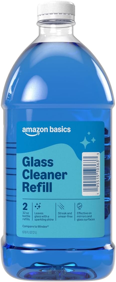 Amazon Basics Glass Cleaner Refill, Streak-Free, Cleans Windows and Mirrors with Sparkling Shine, Economical, 67.6 Fl Oz, 1-Pack