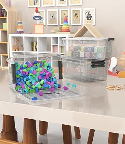Clear Storage Latch Bins, 6-Pack Storage Organizer Box with Handle and Lids, 5-Litre