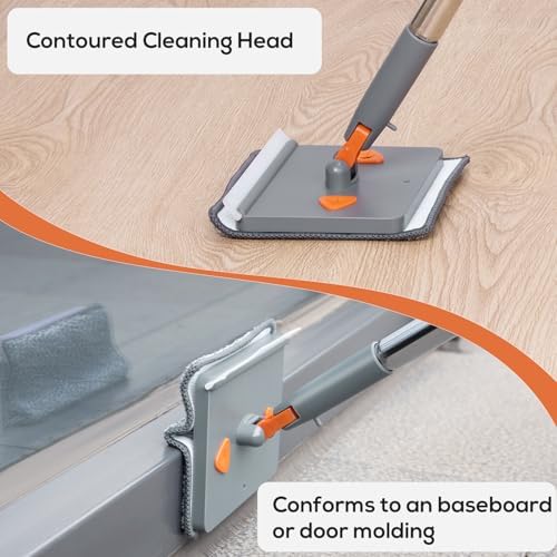 Baseboard Cleaner Tool, Foldable Wall Mop with Long Handle, 8 Pads