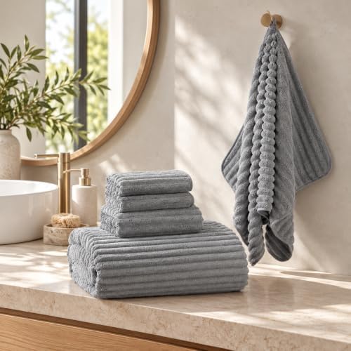6 Piece Bath Towel Set, 40"x80" Oversized Bath Sheets, Grey​