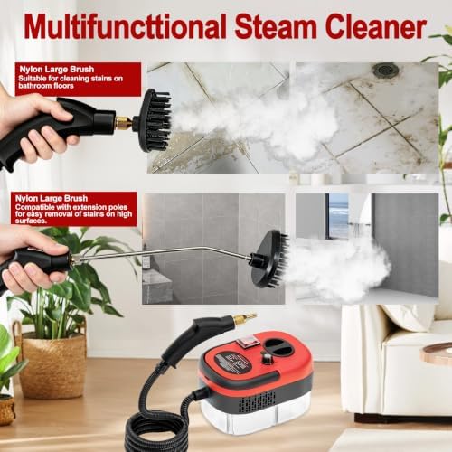 Steam Cleaner, Portable Pressurized Steamer for Cleaning with 14pcs Accessories, 6-Level Adjustable and 15s Heat-Up, Handheld Steam Cleaner for Home, Tile, Dirt, Grout, Grease, Car Detailing(Red)
