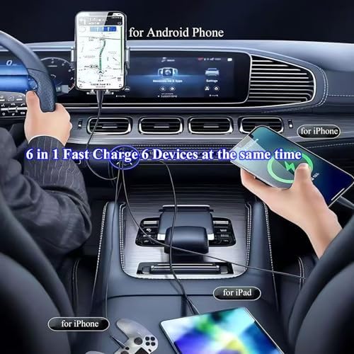Super Fast Charge USB C Car Phone Charger Adapter 6 in 1 with Voltage Display 250W Multi Port Cigarette Lighter USB Charge for iPhone 18 17 16 15 14 13 12 11 Samsung Galaxy Huawei Oneplus Oppo Vivo