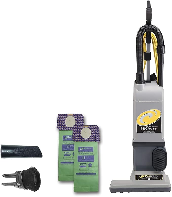 ProTeam ProForce 1500XP Bagged Upright Vacuum Cleaner with HEPA Media Filtration, Commercial Upright Vacuum with On-Board Tools, Corded