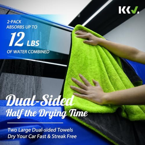 2-Pack Microfiber Towels for Cars (36"x 24"), Twisted Loop Car Towels, Super Absorbent, Scratch-Free and Streak-Free Car Drying Towels for SUVs and Trucks (Green)