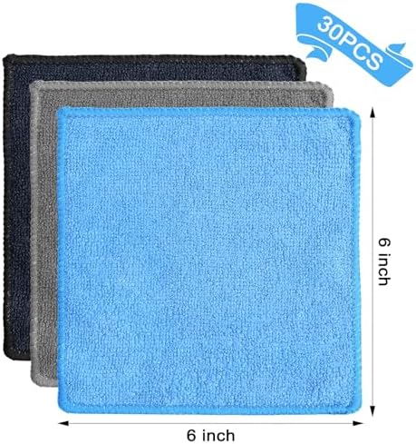 30 Pcs Dry Erase Cloth,6 X 6 Inch,Blue/Gray/Black
