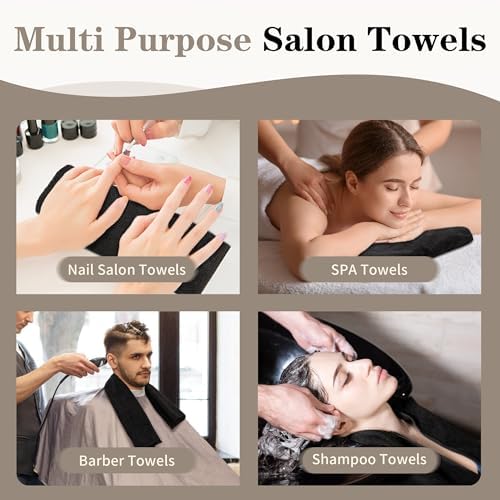 Salon Towels 12 Pack, Black Microfiber Hair Towels (16 x 27 in)