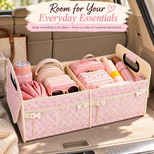 Quilted Floral Car Trunk Organizer for Women SUV Storage Bin