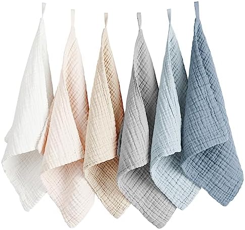 6 Pack Face Cloths, 100% Muslin Cotton Wash Cloth for Washing Face