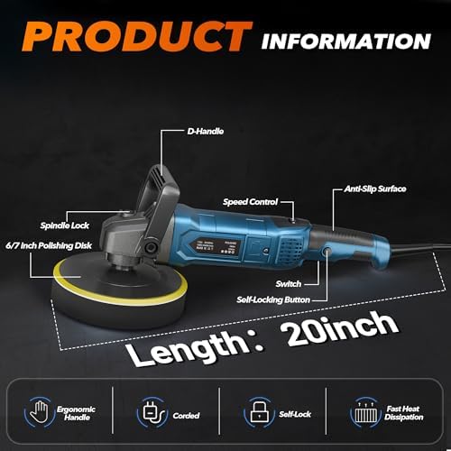 Buffer Polisher, 1600W Rotary Car Buffer, 6 Inch/7 Inch, Blue